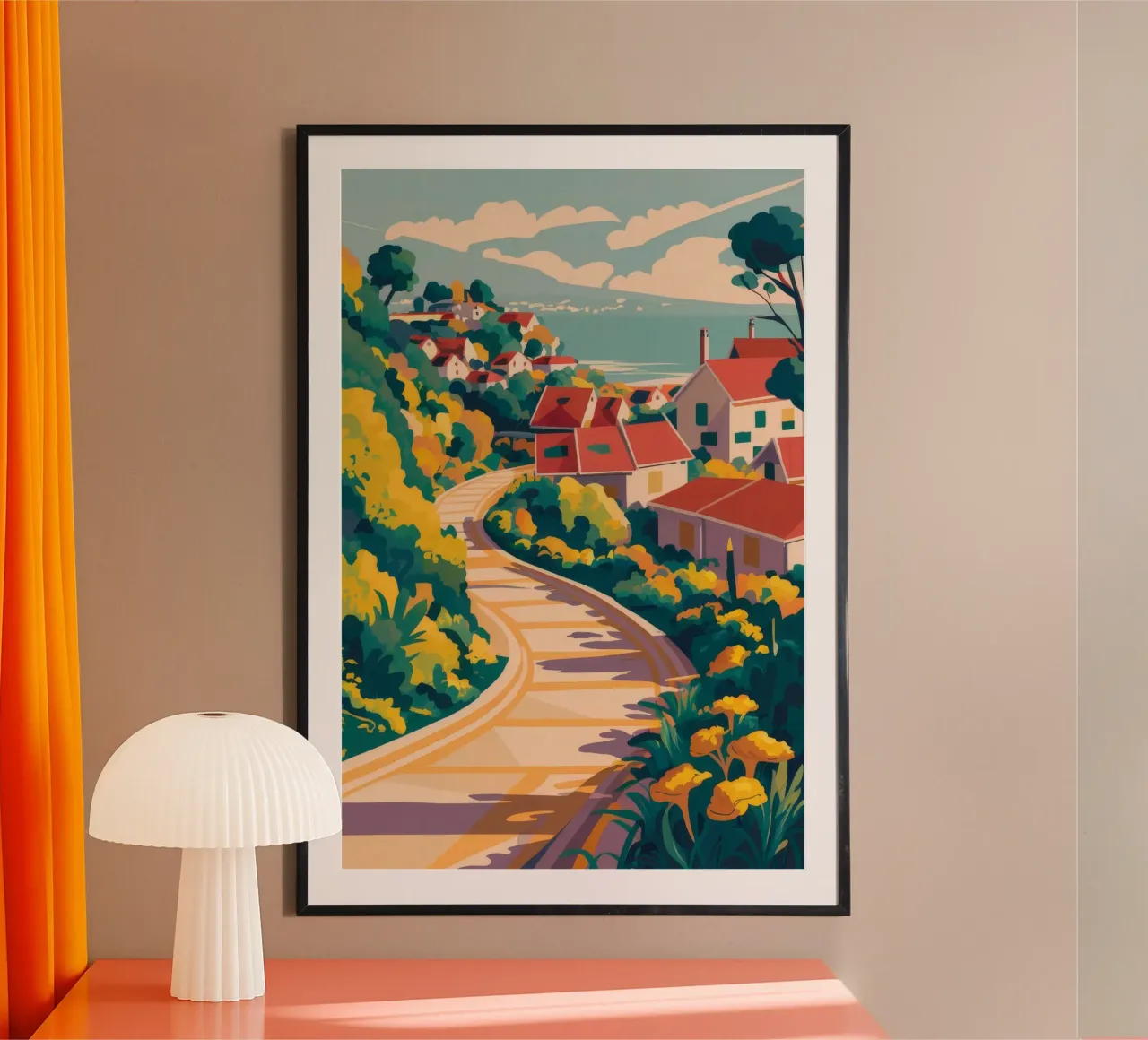 Cliffside Road Vista poster avec cadre en aluminium de Jasper Rune