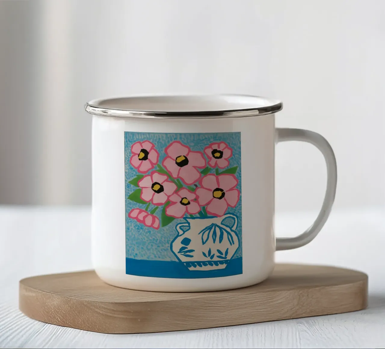 Vaso blu Peonie tazza in smalto da Paez Harmony