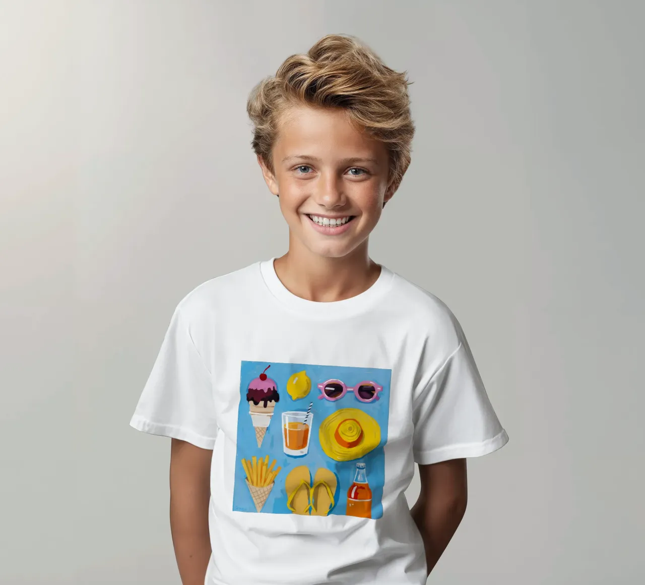 Flatlay degli elementi essenziali dell'estate t-shirt bambini da Jasper Rune