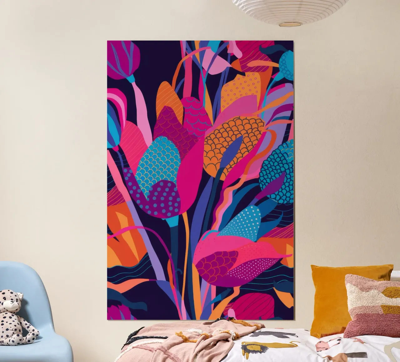 Fioritura floreale fluorescente poster con telaio in plastica da Paez Harmony