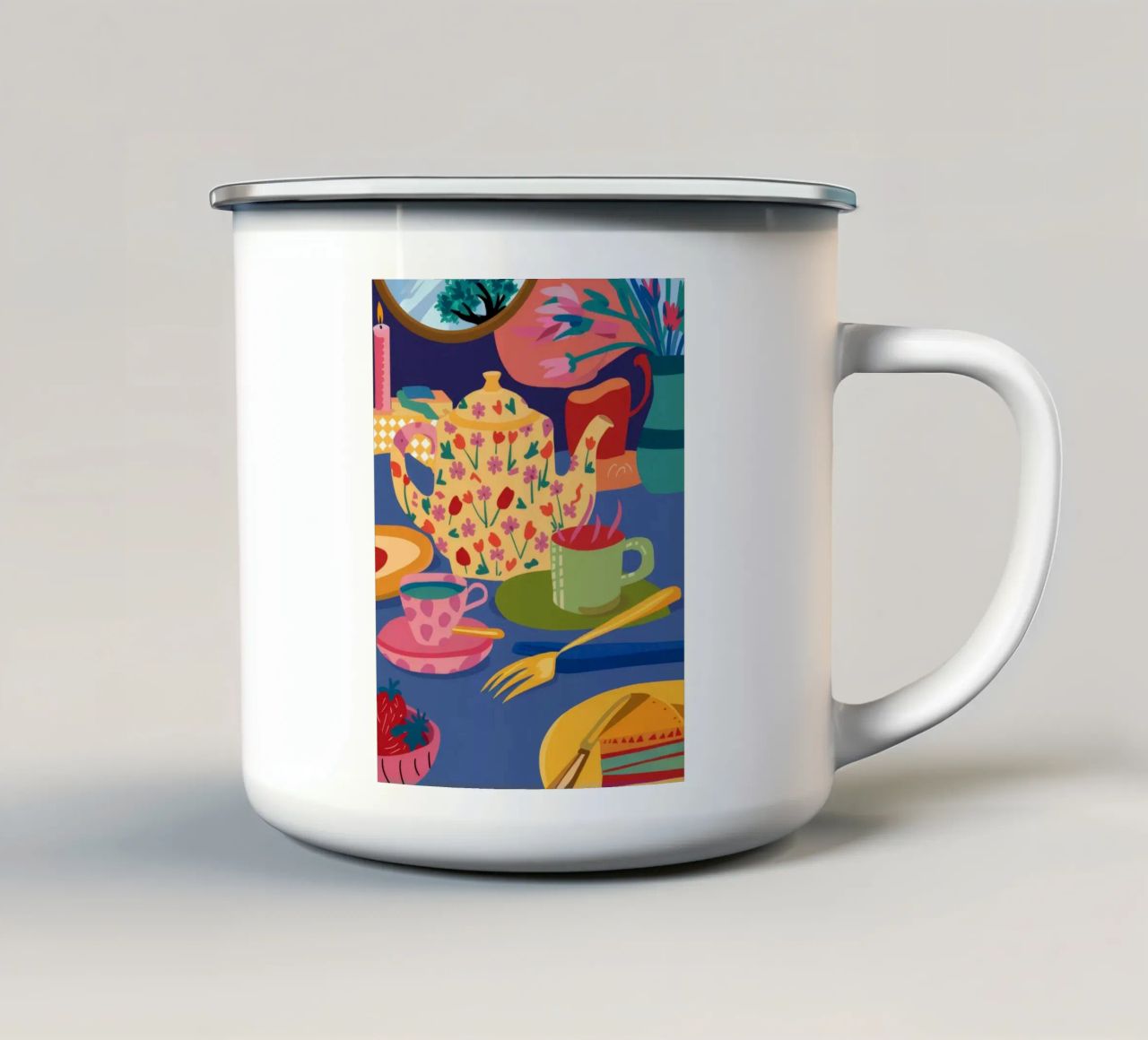 Abstracte theepot draaikolken emaille mok van Haven Mirage