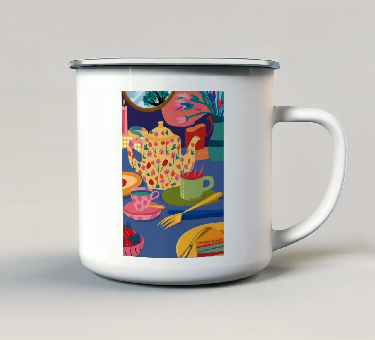 Abstract Teapot Swirls enamel mug by Haven Mirage