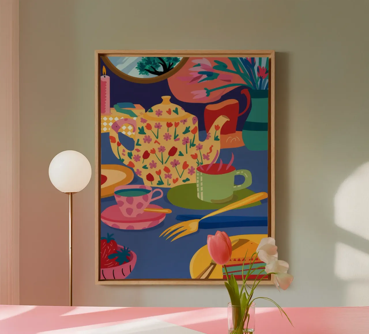 Abstracte theepot draaikolken canvas met Baklijst van Haven Mirage