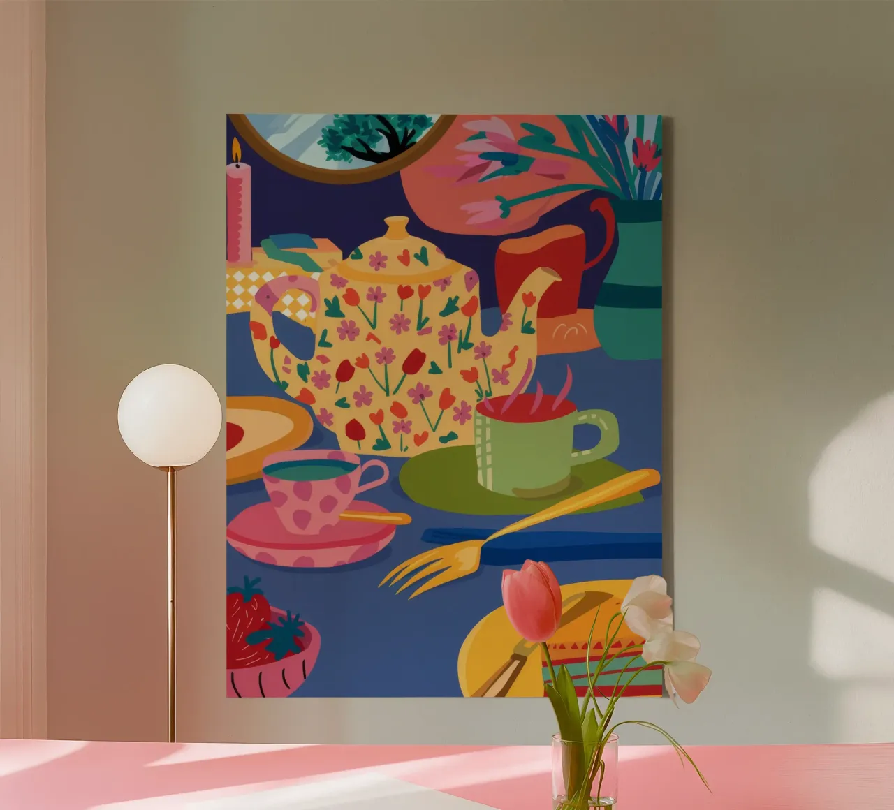 Abstracte theepot draaikolken canvas met Baklijst van Haven Mirage