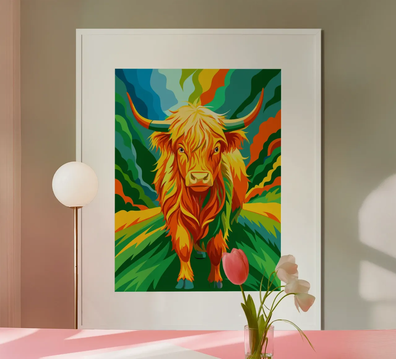 art de la peinture des vaches des Highlands poster avec cadre en bois de zetazone