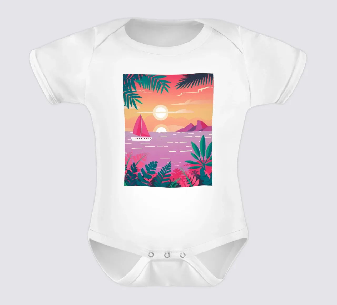 Sunset Sail Serenity short-sleeve baby romper by Haven Mirage