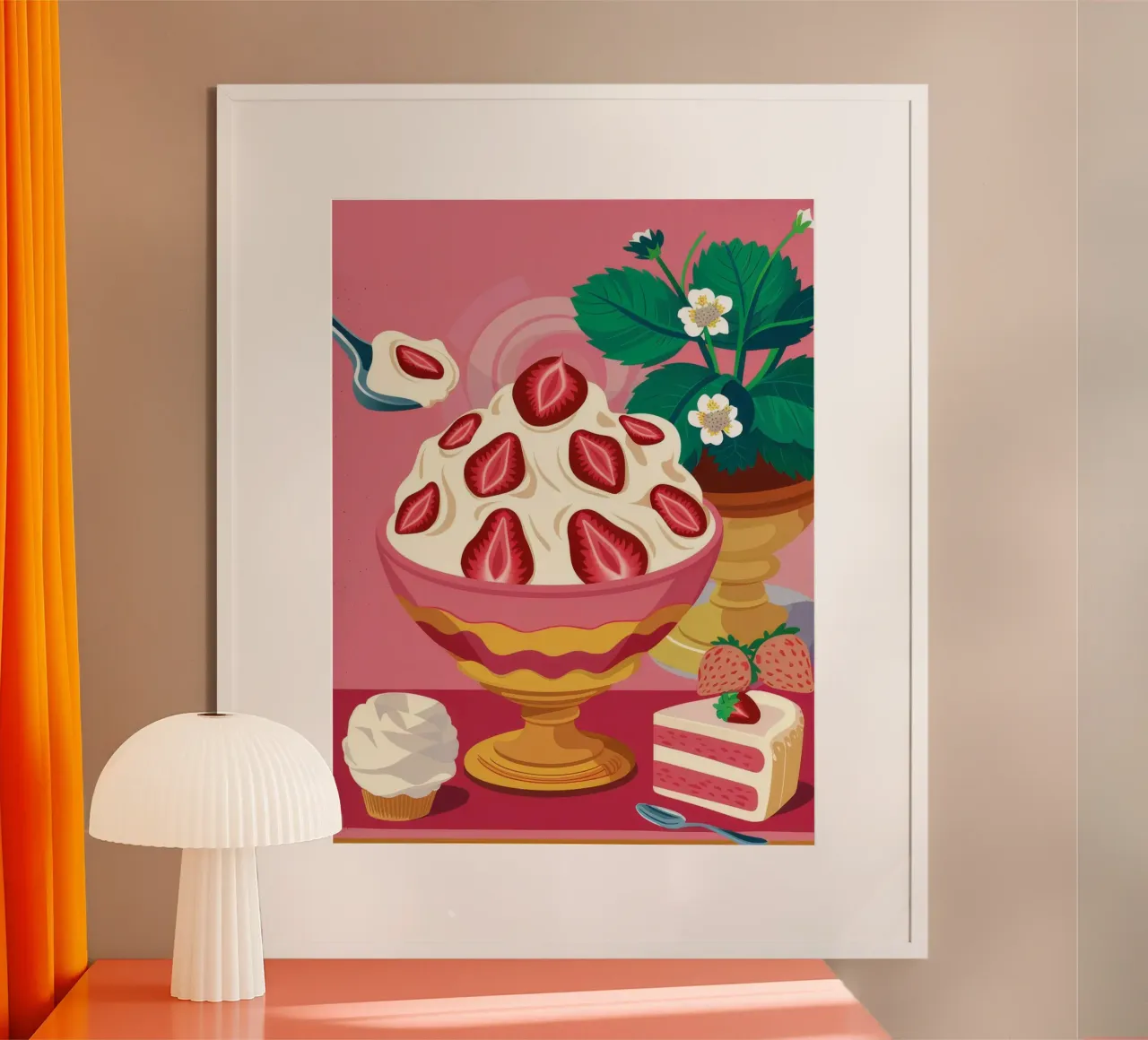 Dessert alla nuvola di fragole poster con telaio in plastica da Jasper Rune