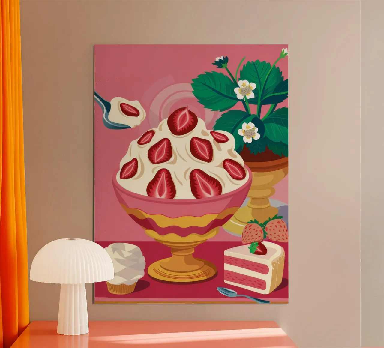 Dessert alla nuvola di fragole poster con telaio in plastica da Jasper Rune