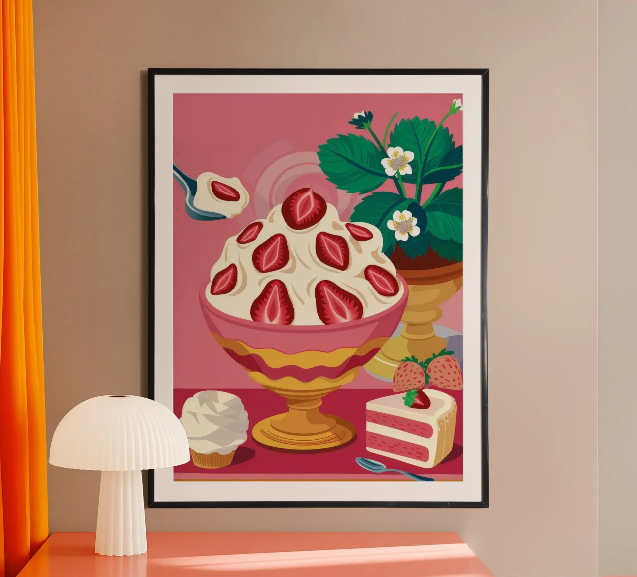 Dessert alla nuvola di fragole poster con telaio in plastica da Jasper Rune