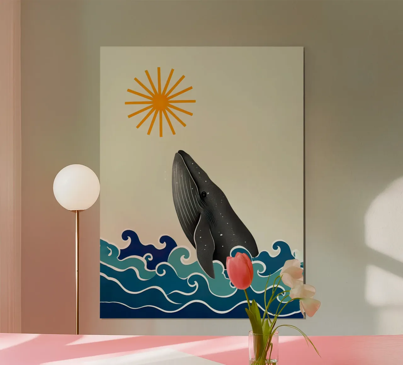 The whale poster with wooden frame by 🐹 BABY ART PRINTS