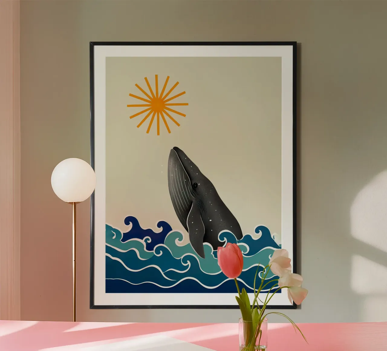 The whale poster with wooden frame by 🐹 BABY ART PRINTS