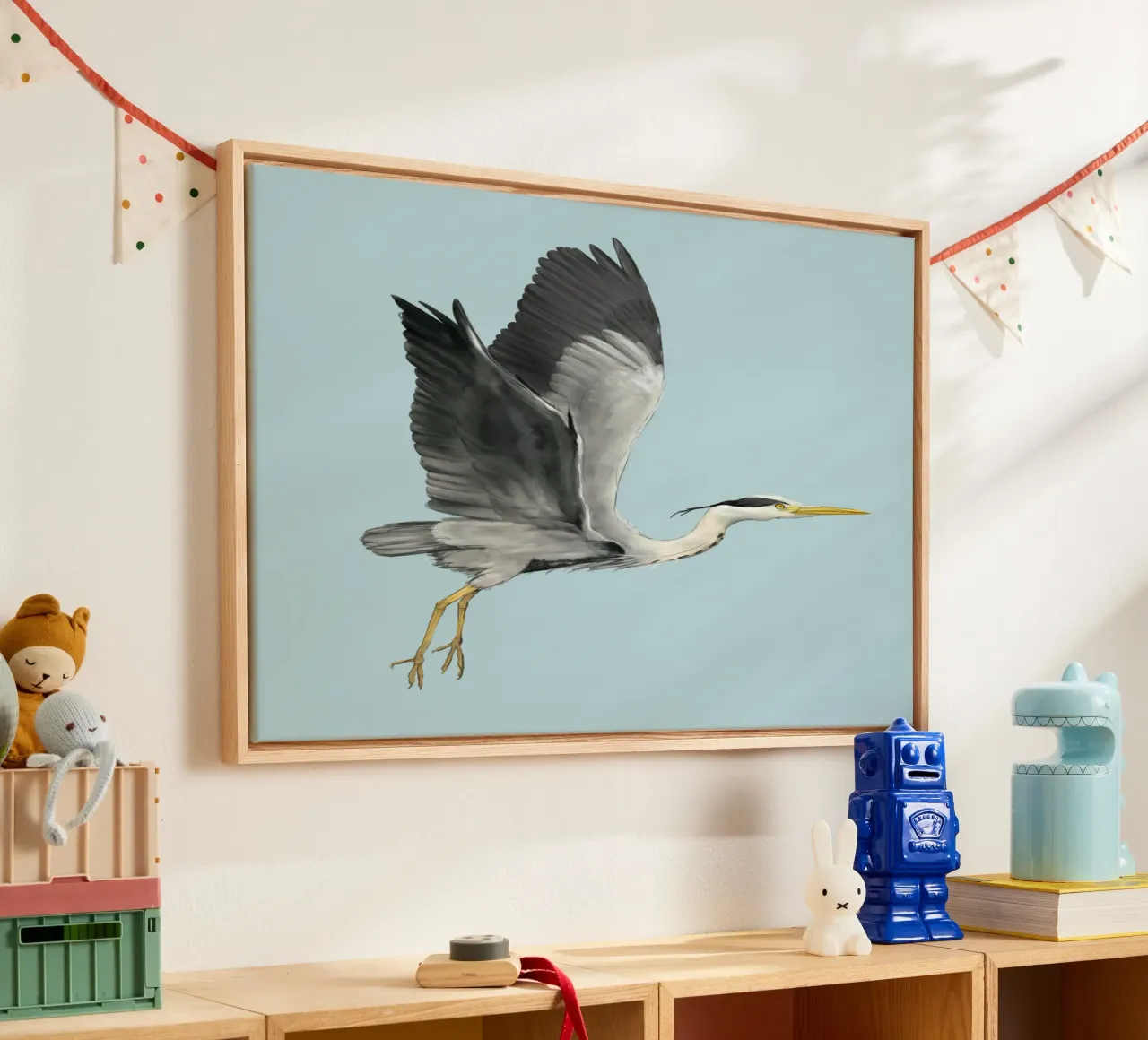 Heron in Flight canvas with Floater frame by BwiseLizzy