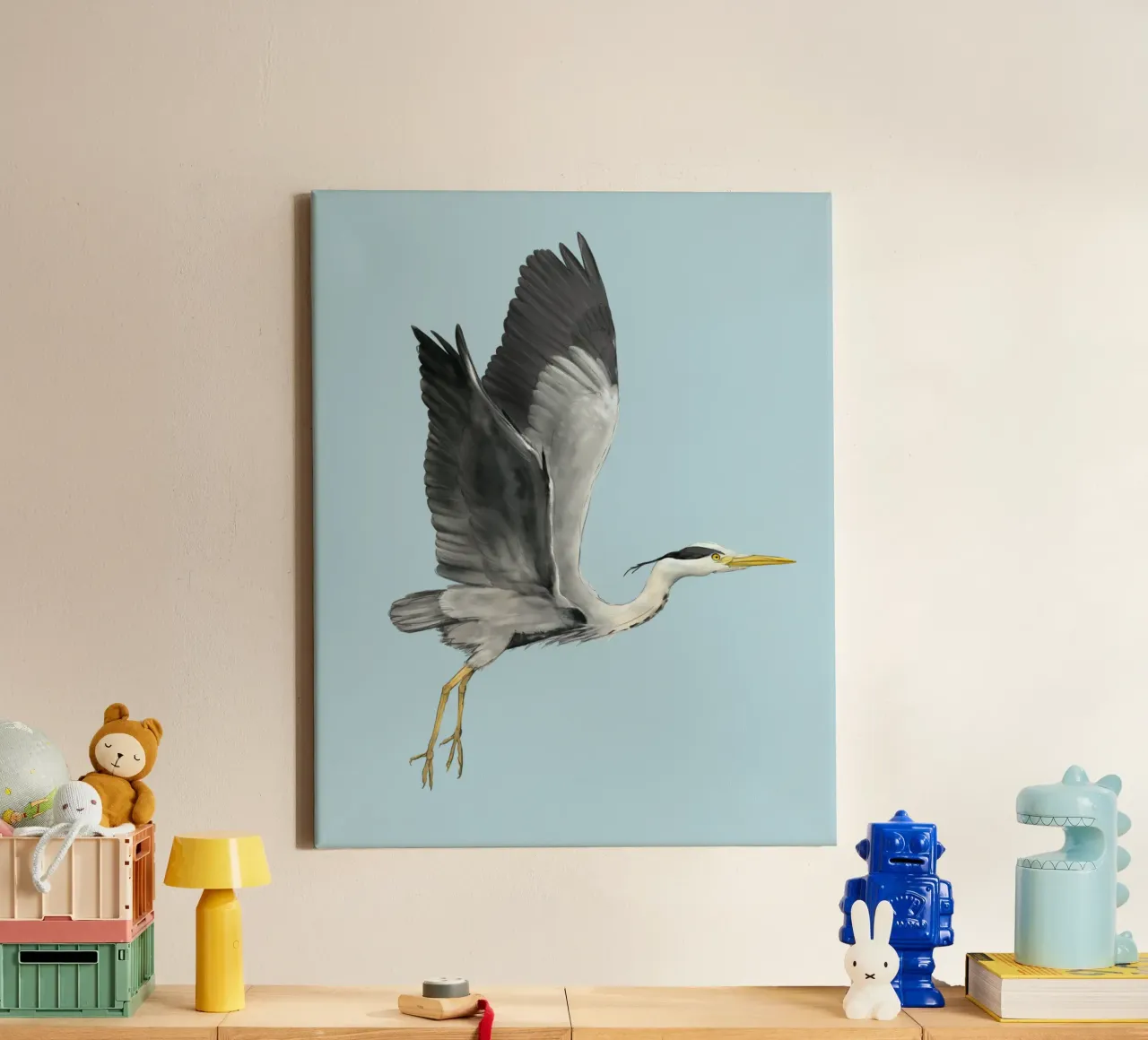 Heron in Flight canvas with Floater frame by BwiseLizzy