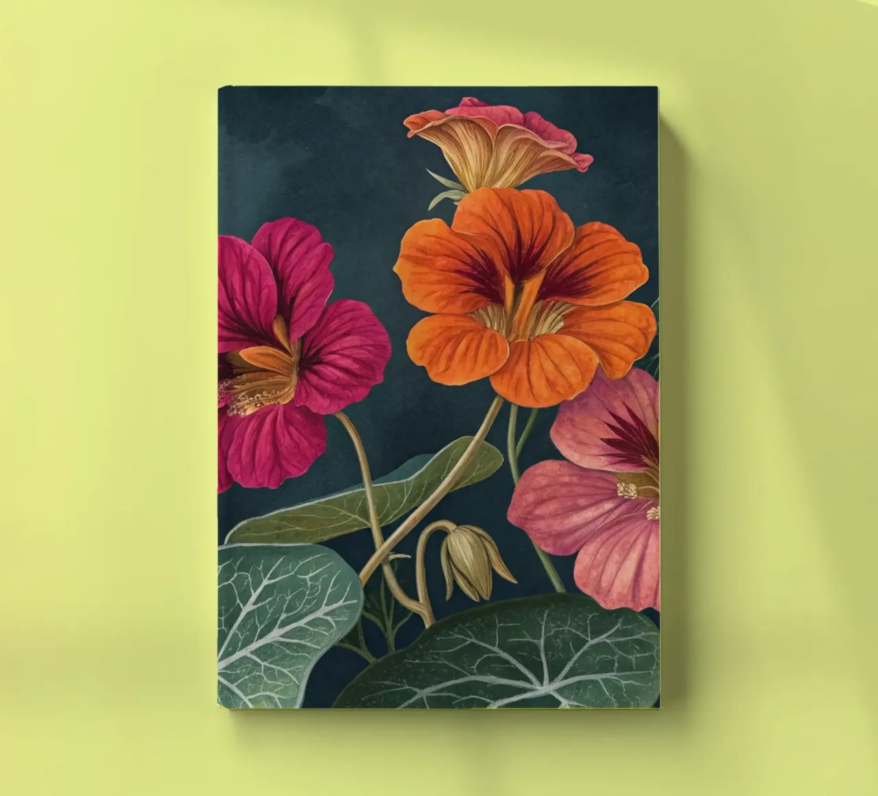Vibrant Nasturtium Bloom on Dark Canvas notebook by Artistic-shop