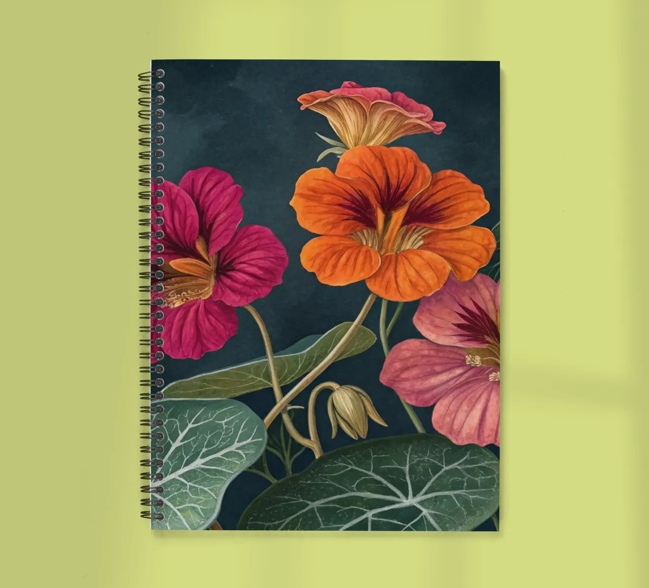 Vibrant Nasturtium Bloom on Dark Canvas spiral notebook by Artistic-shop