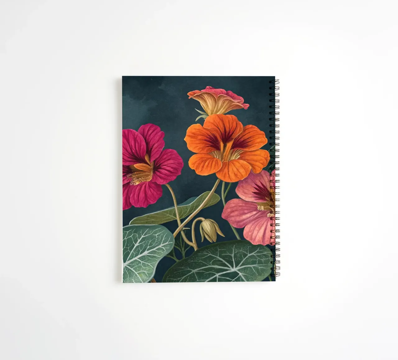 Vibrant Nasturtium Bloom on Dark Canvas spiral notebook by Artistic-shop