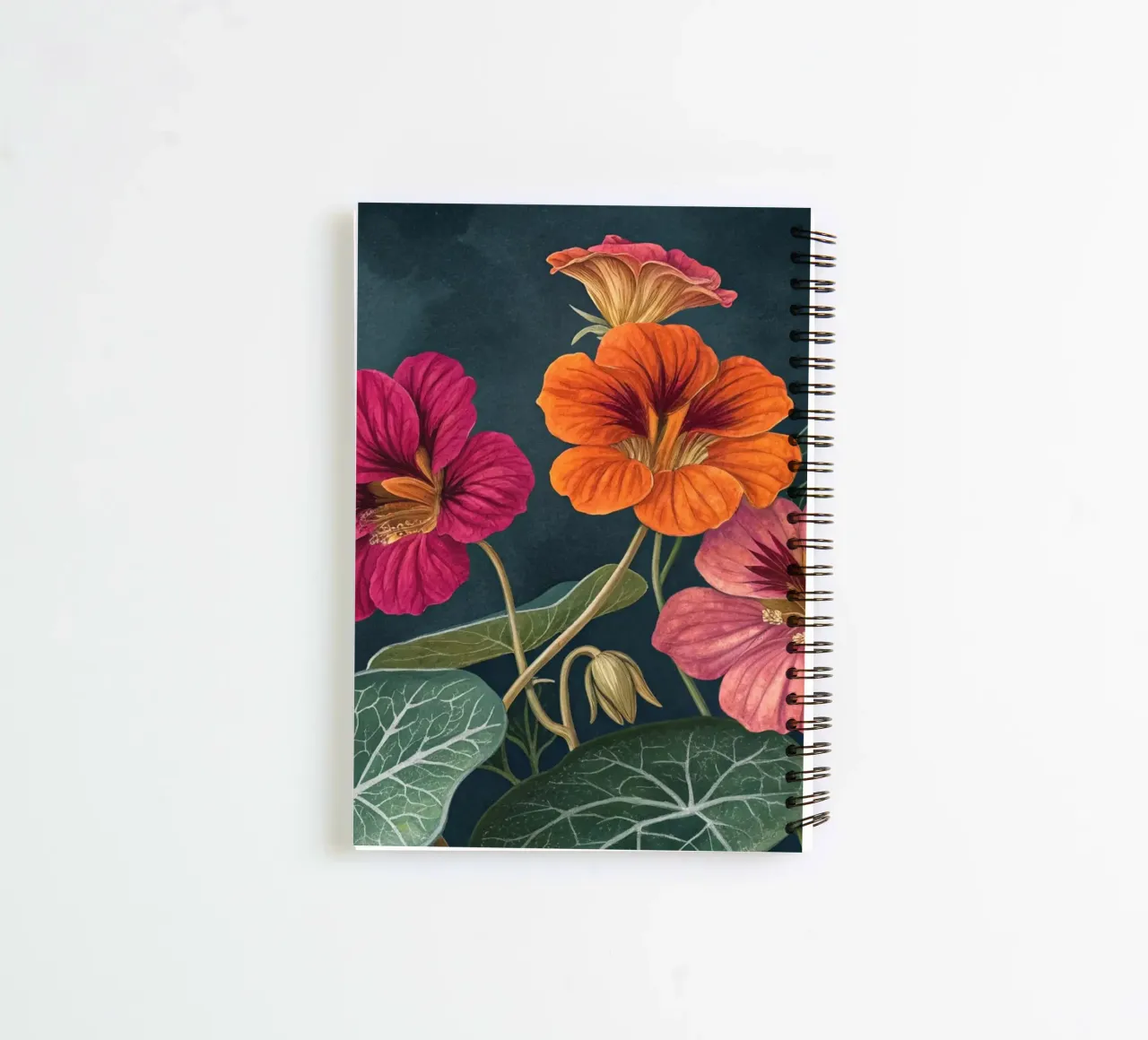 Vibrant Nasturtium Bloom on Dark Canvas spiral notebook by Artistic-shop