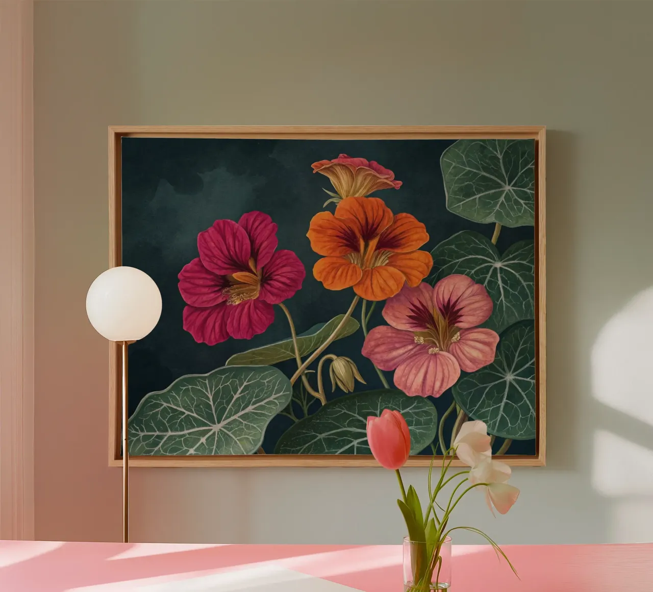 Levendige Oost-Indische kers op donker canvas canvas met Baklijst van Artistic-shop