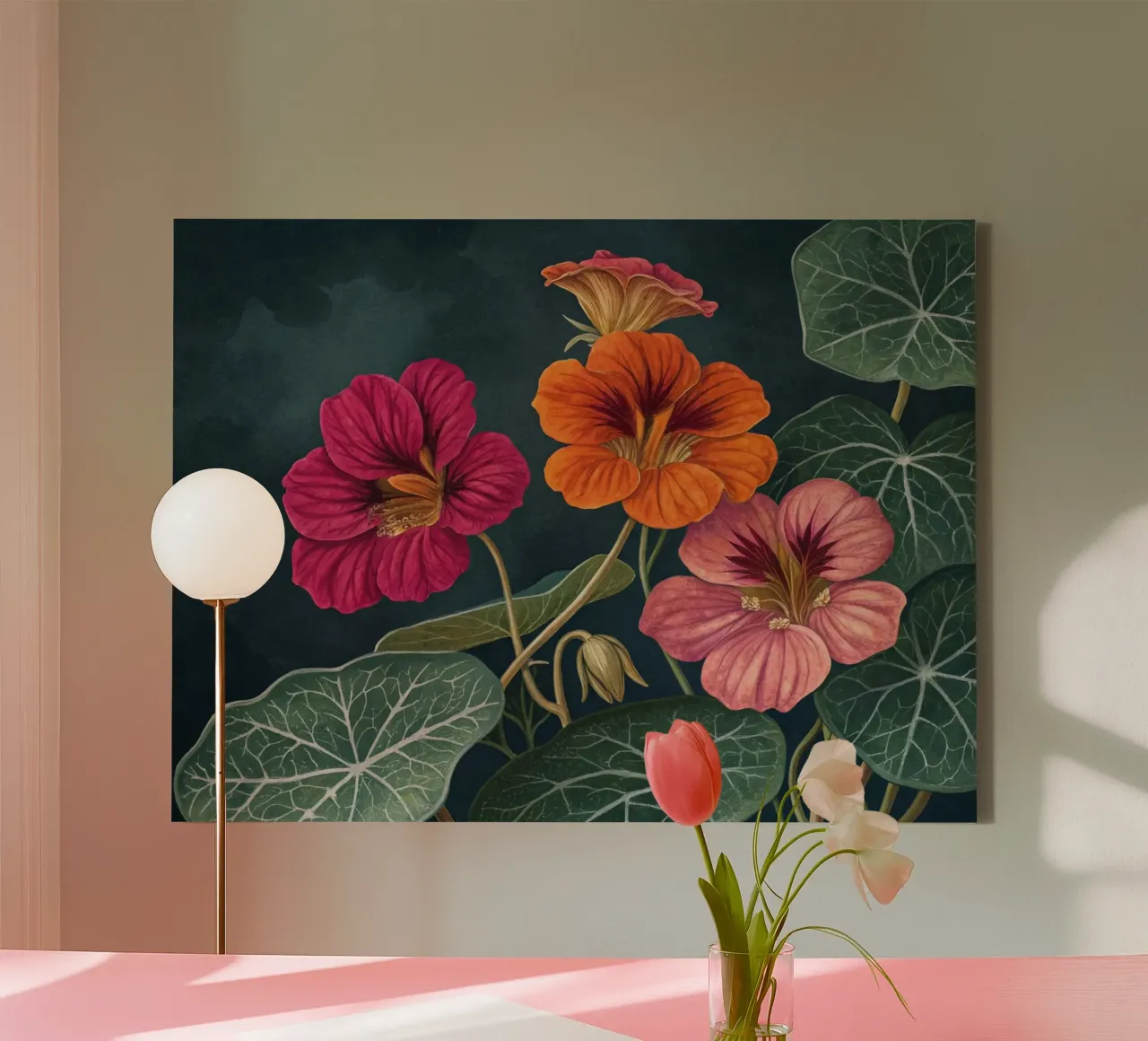 Levendige Oost-Indische kers op donker canvas canvas met Baklijst van Artistic-shop