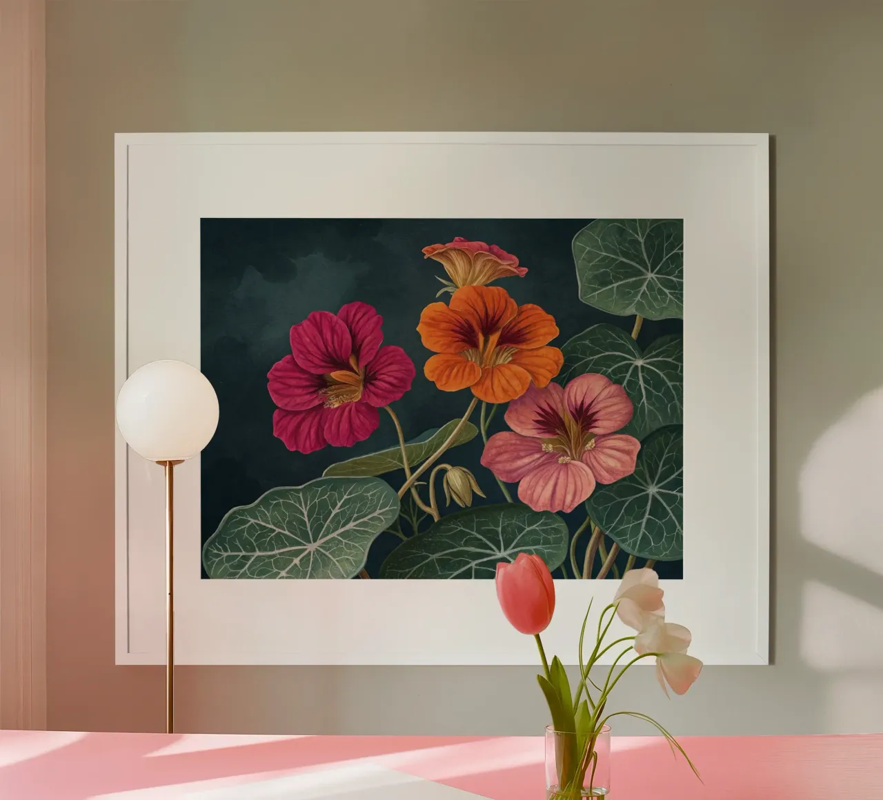 Vibrant Nasturtium Bloom on Dark Canvas hahnemühle by Artistic-shop