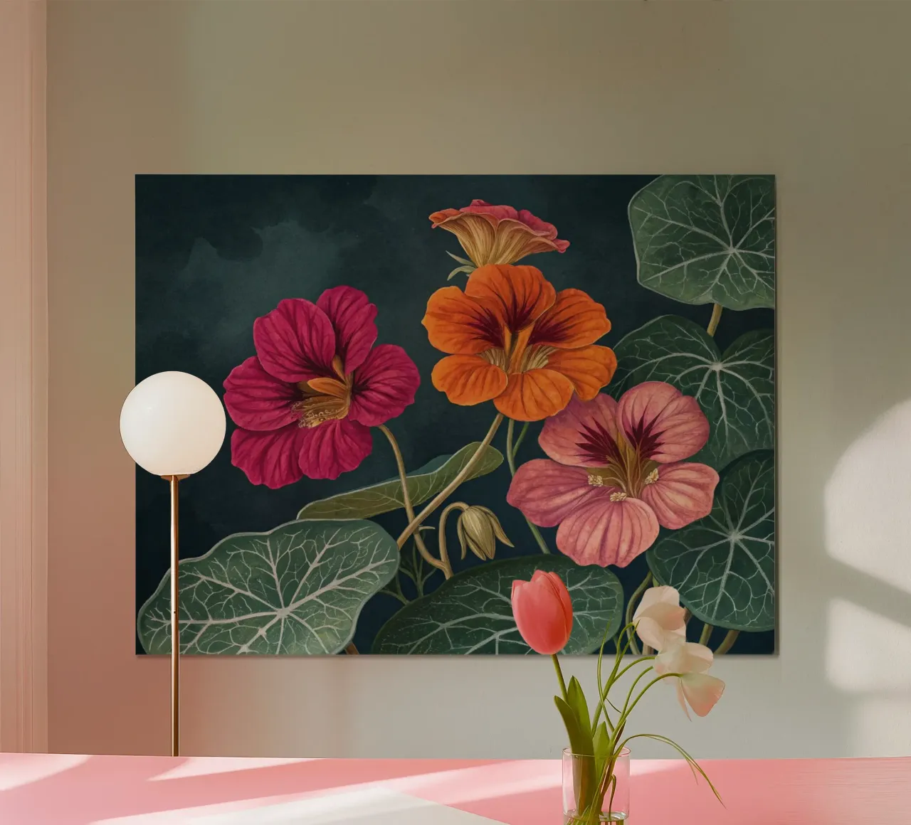 Vibrant Nasturtium Bloom on Dark Canvas hahnemühle by Artistic-shop
