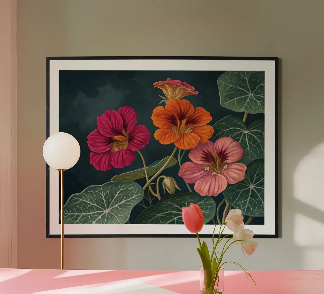 Vibrant Nasturtium Bloom on Dark Canvas hahnemühle by Artistic-shop