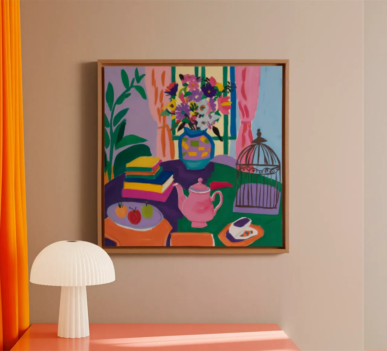 Bohemian Table Still-Life canvas with Floater frame by Paez Harmony