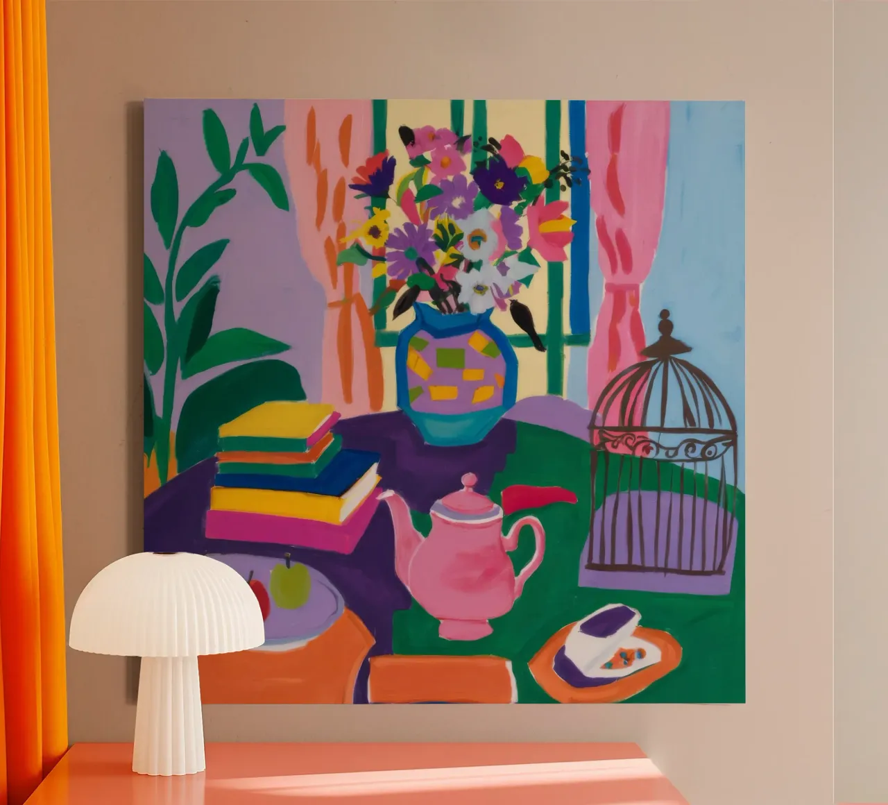 Bohemian Table Still-Life canvas with Floater frame by Paez Harmony