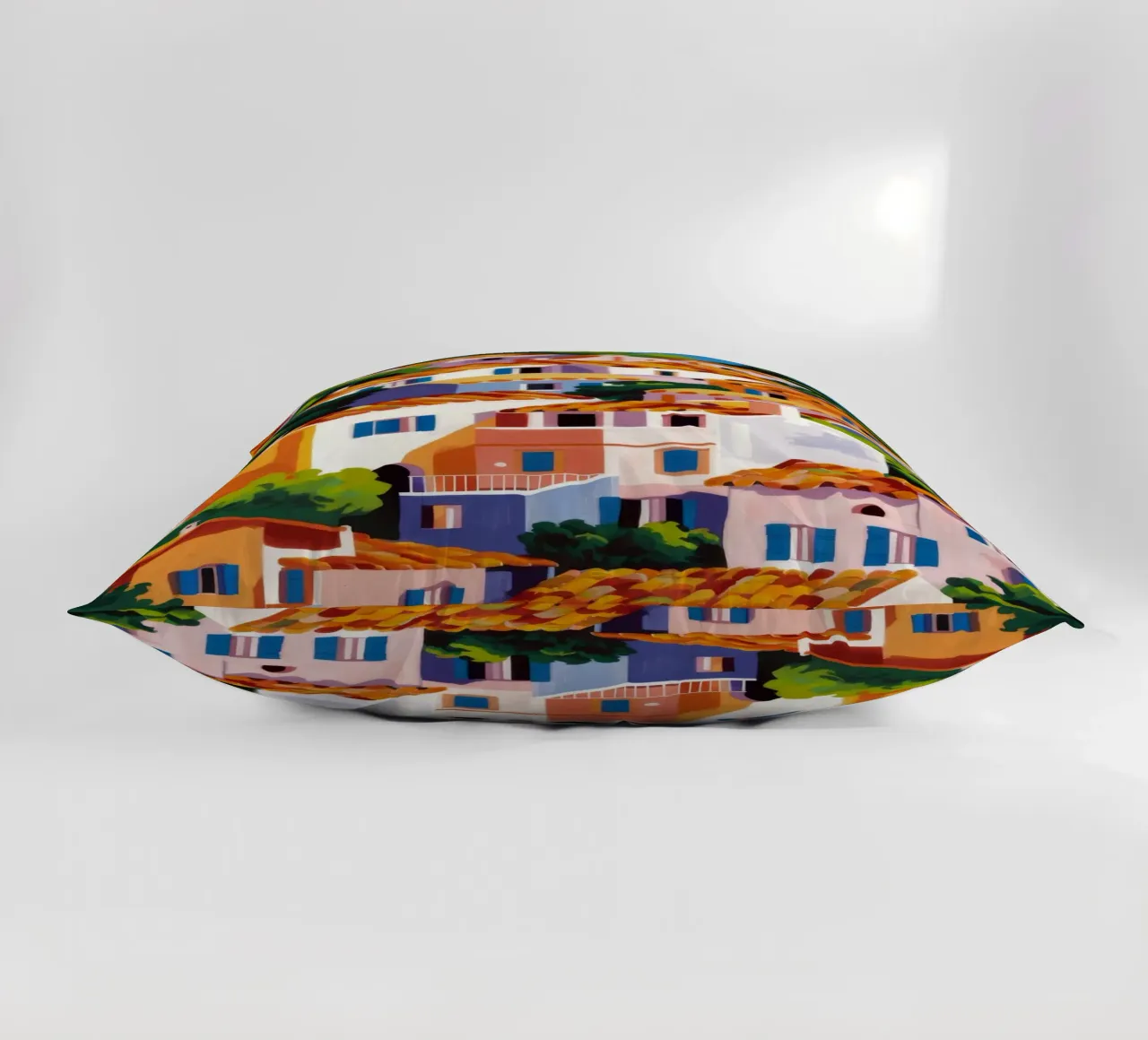 Whitewashed Village Rooftops decorative cushion by Paez Harmony