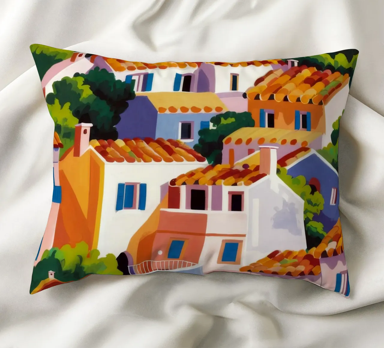 Whitewashed Village Rooftops decorative cushion by Paez Harmony