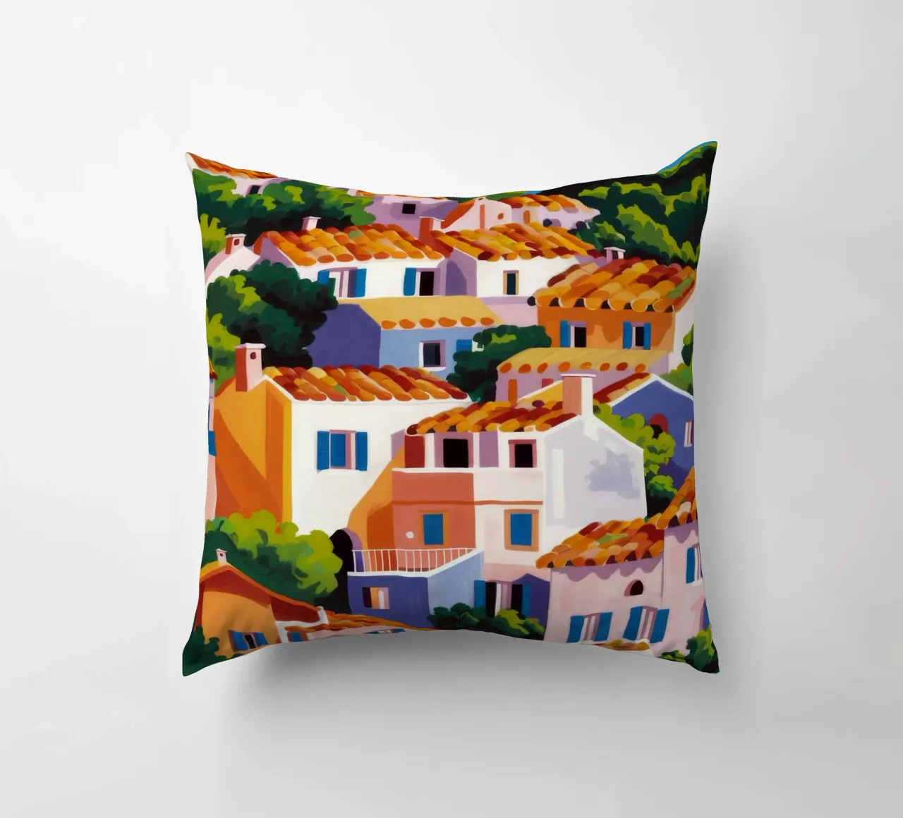 Whitewashed Village Rooftops decorative cushion by Paez Harmony