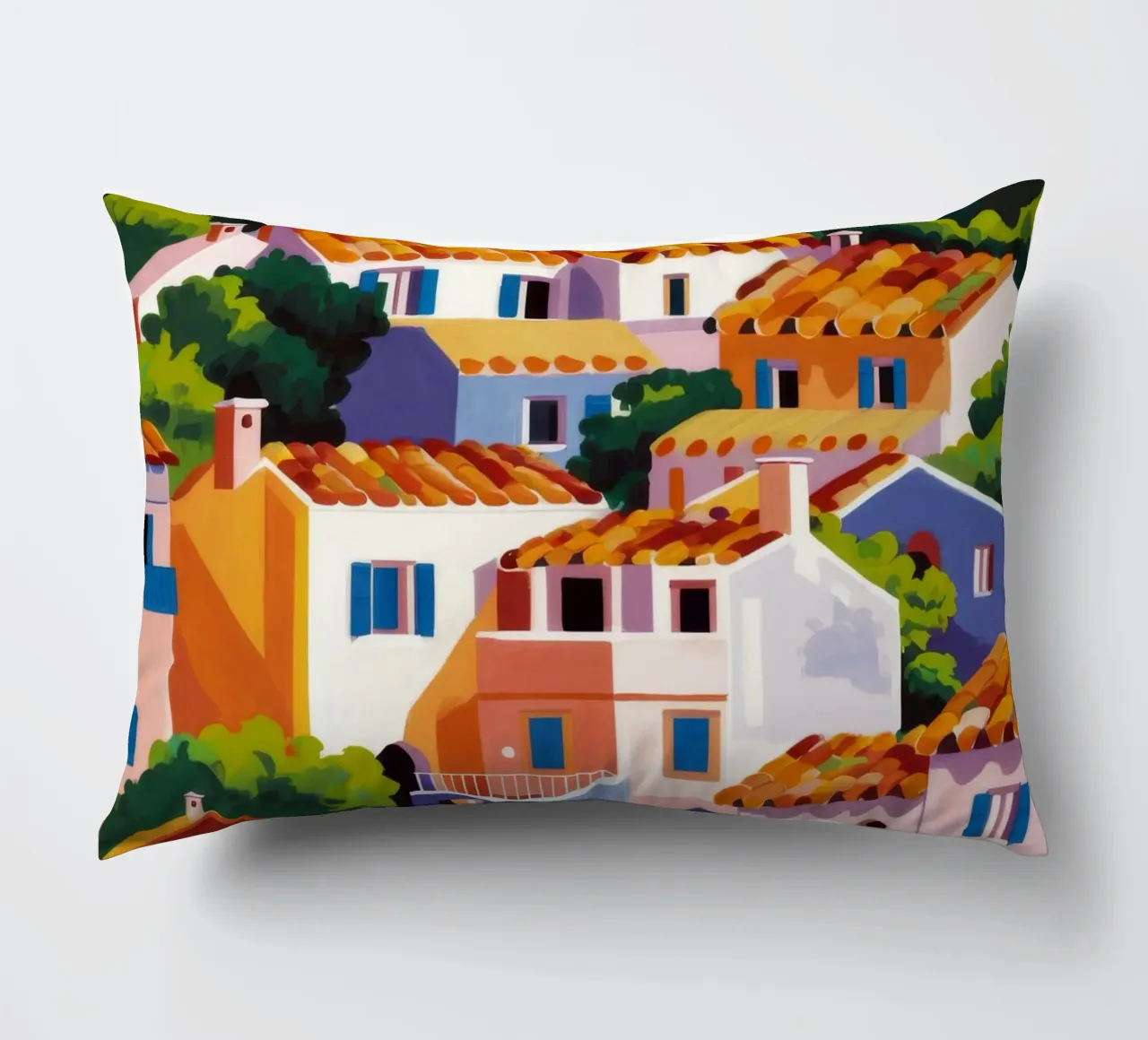 Whitewashed Village Rooftops decorative cushion by Paez Harmony