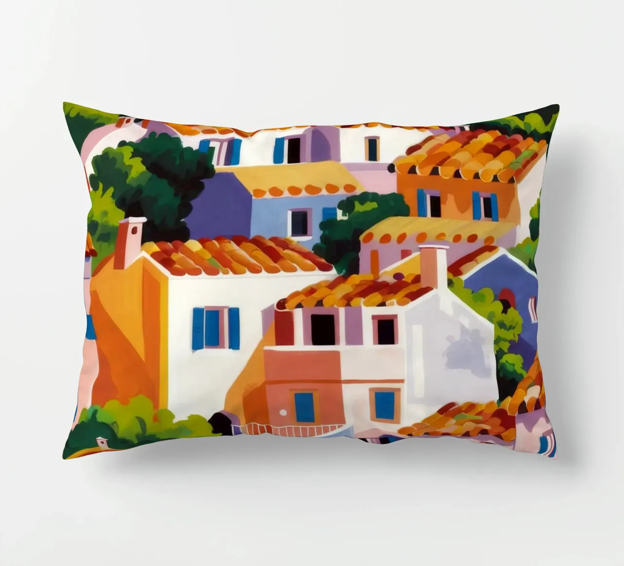Whitewashed Village Rooftops decorative cushion by Paez Harmony