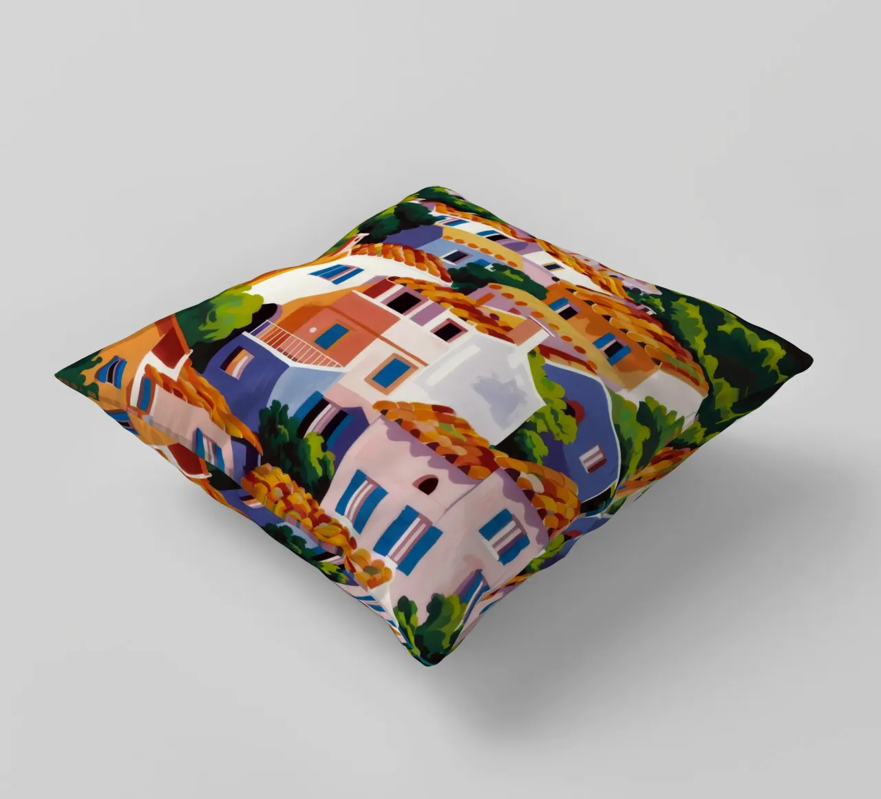 Whitewashed Village Rooftops decorative cushion by Paez Harmony