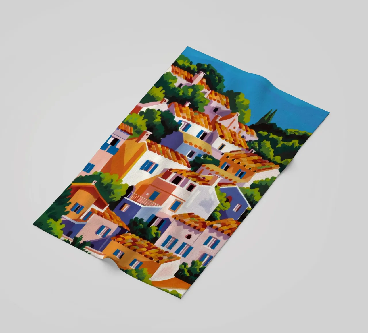 Whitewashed Village Rooftops beach towel by Paez Harmony
