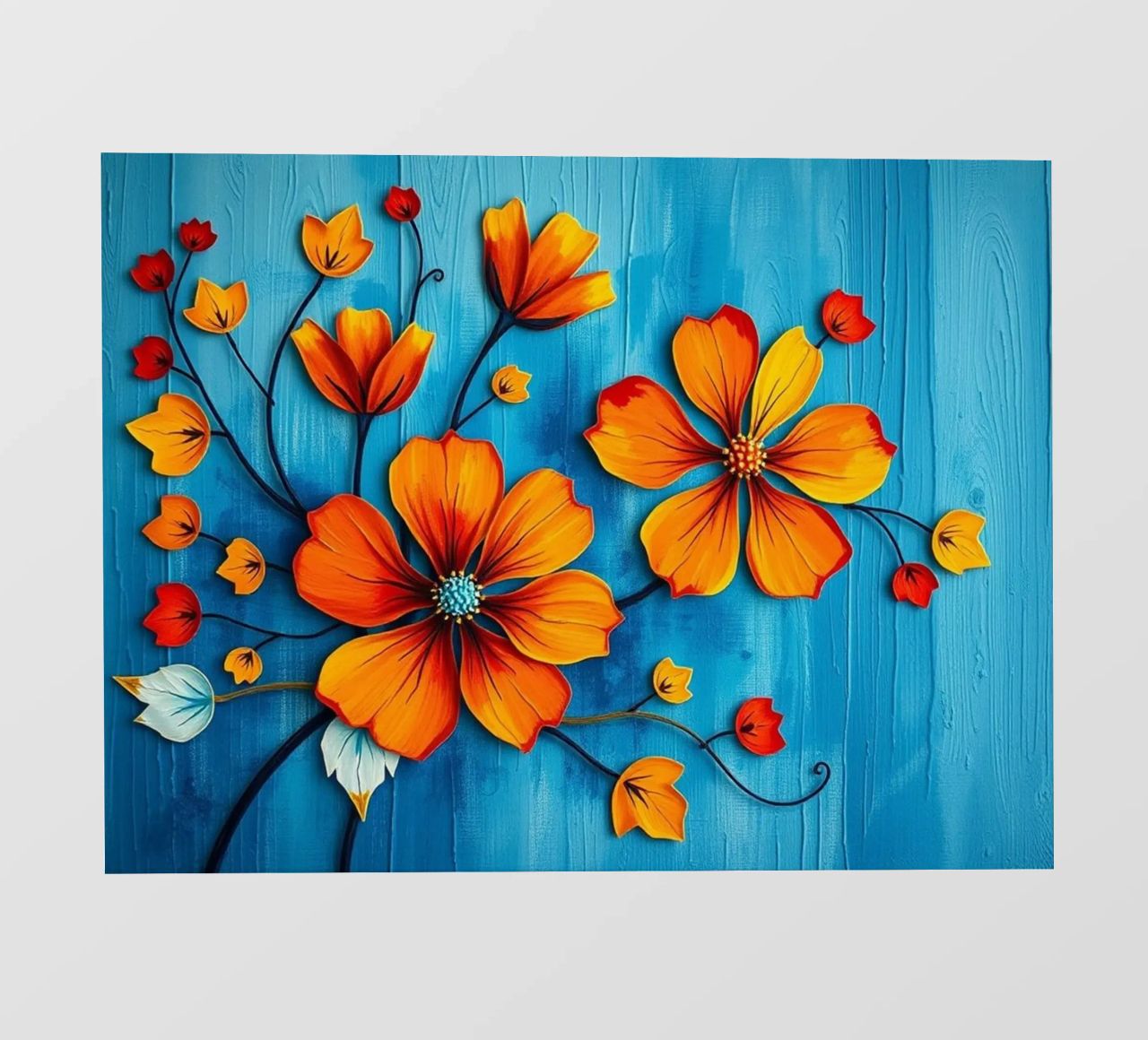 Vibrant Orange & Blue Floral Medley photo wallpaper by Artistic-shop