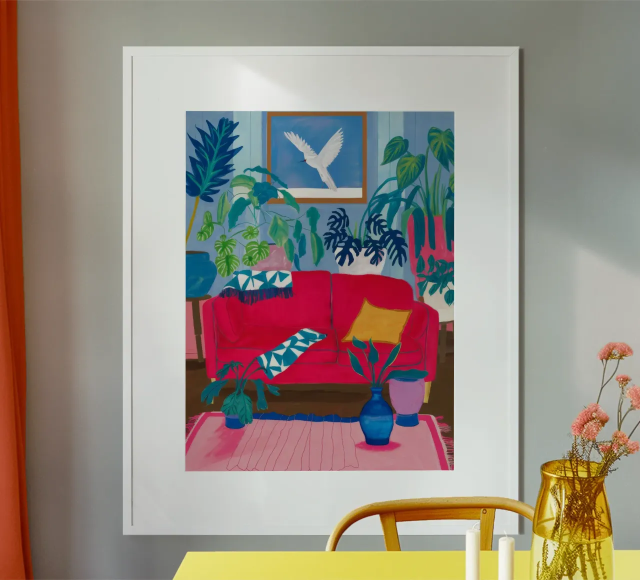 Divano rosso da lettura poster con telaio in legno da Paez Harmony