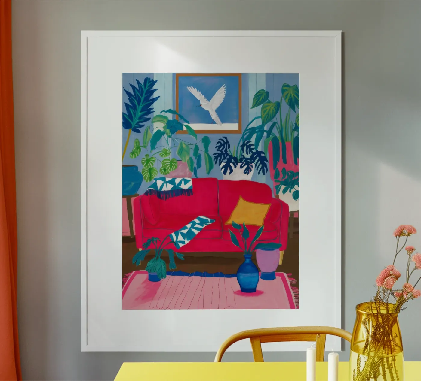 Rotes Sofa Lesen Poster von Paez Harmony