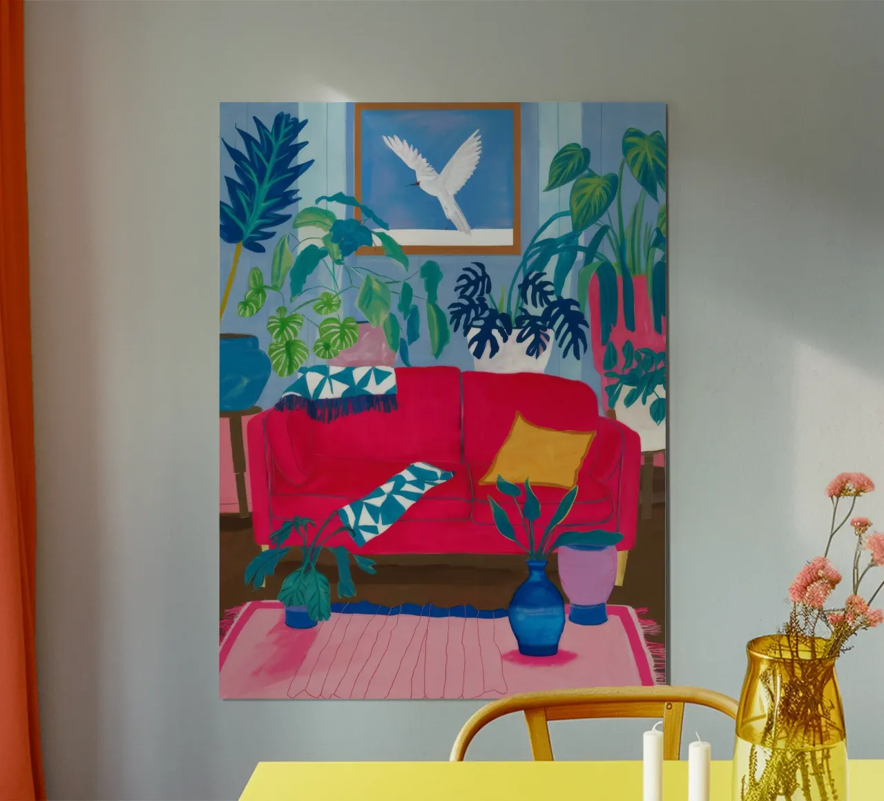 Divano rosso da lettura poster con telaio in legno da Paez Harmony