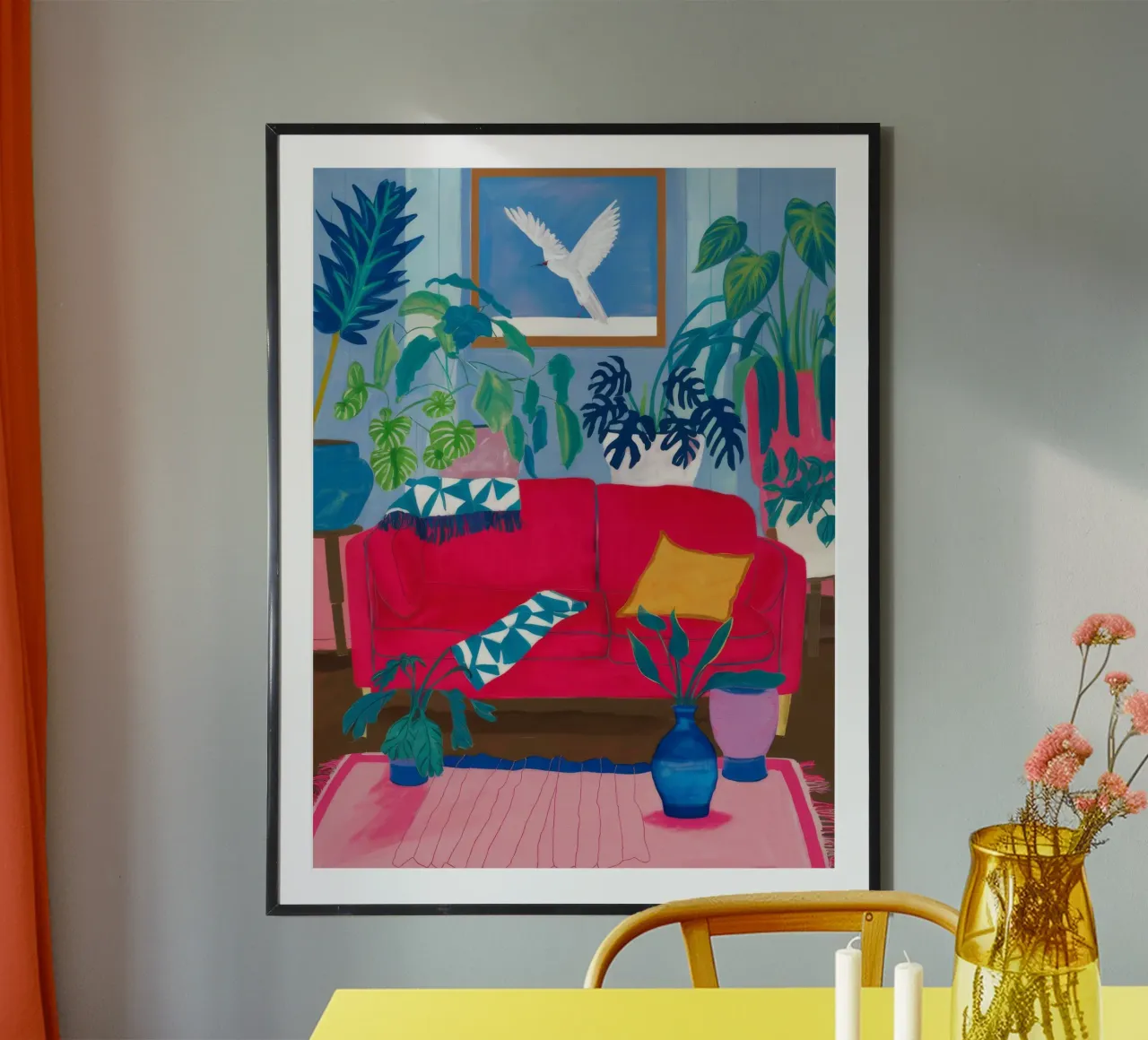 Divano rosso da lettura poster con telaio in legno da Paez Harmony