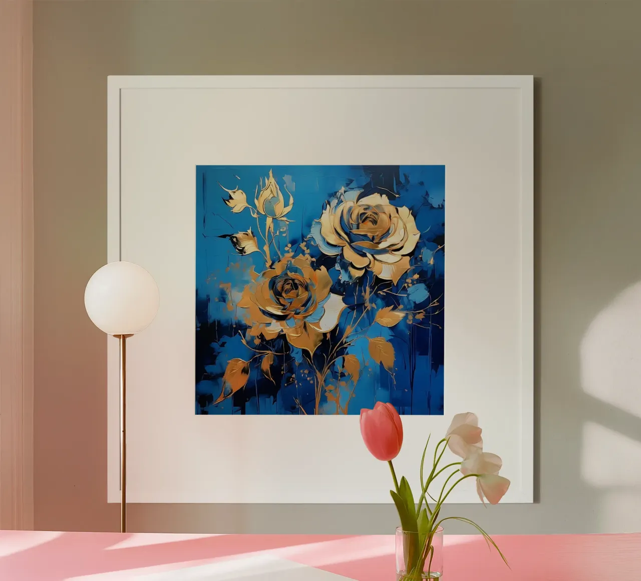 rose_oro_blu_1 poster con telaio in legno da Farb- und Blütenzauber by LK