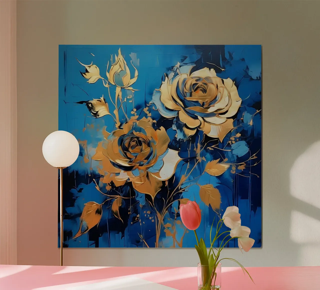rose_oro_blu_1 poster con telaio in legno da Farb- und Blütenzauber by LK