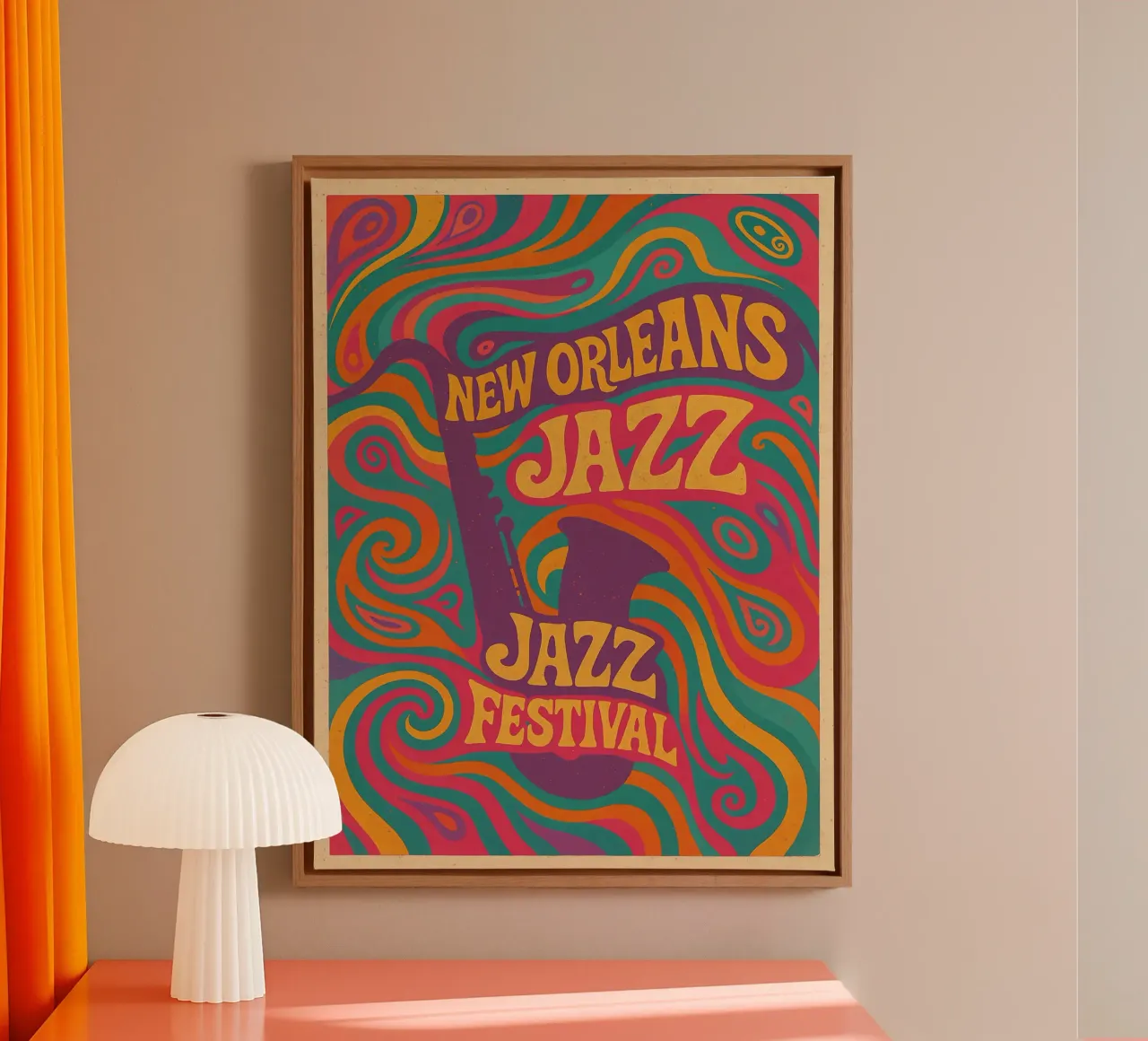 Psychedelic New Orleans Jazz Festival Art canvas with Floater frame by Jester Krew Art