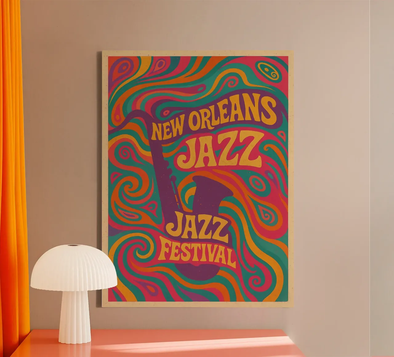 Psychedelic New Orleans Jazz Festival Art canvas with Floater frame by Jester Krew Art