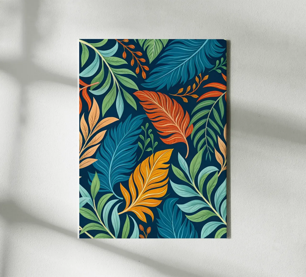 Tropical Paradise Feathers & Foliage Pattern canvas with Floater frame by Artistic-shop