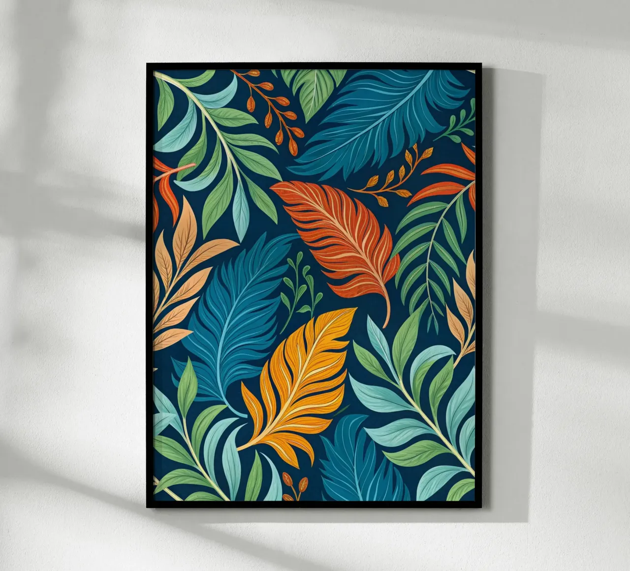 Motivo Piume e fogliame del paradiso tropicale poster con telaio in alluminio da Artistic-shop