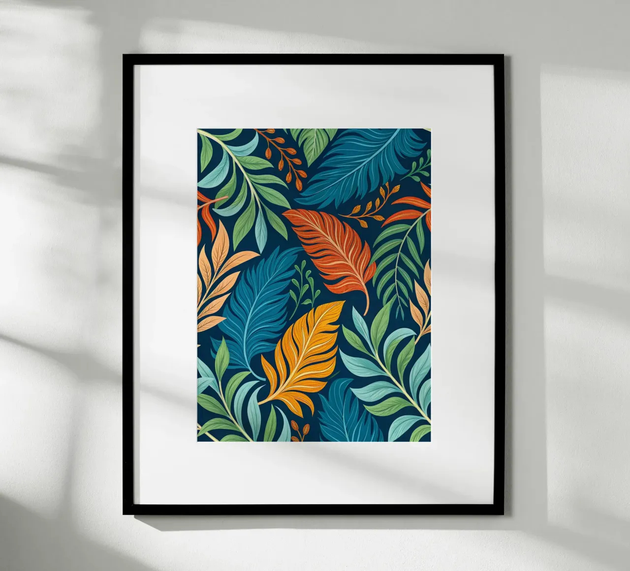 Motivo Piume e fogliame del paradiso tropicale poster con telaio in alluminio da Artistic-shop