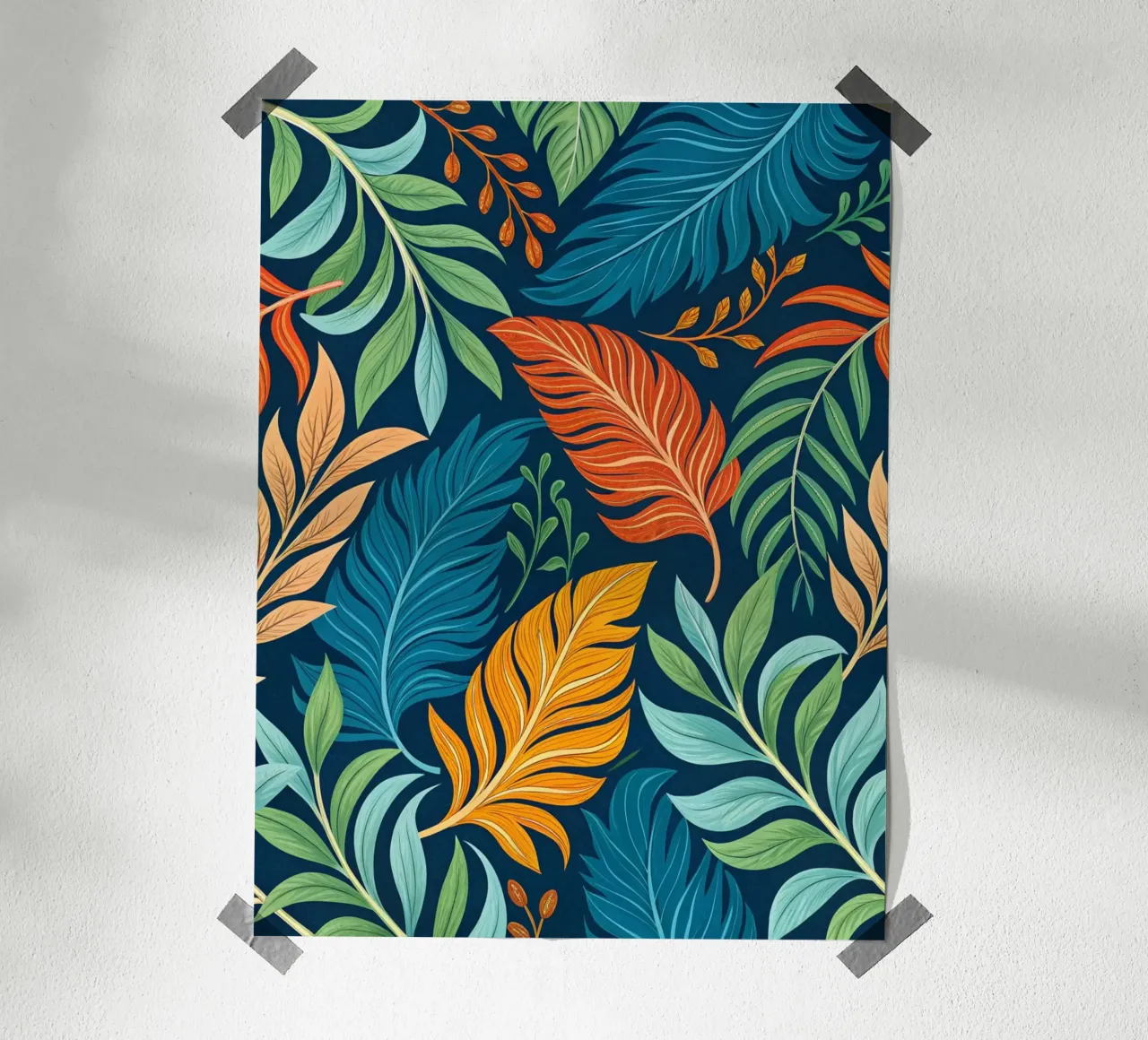 Motivo Piume e fogliame del paradiso tropicale poster con telaio in alluminio da Artistic-shop