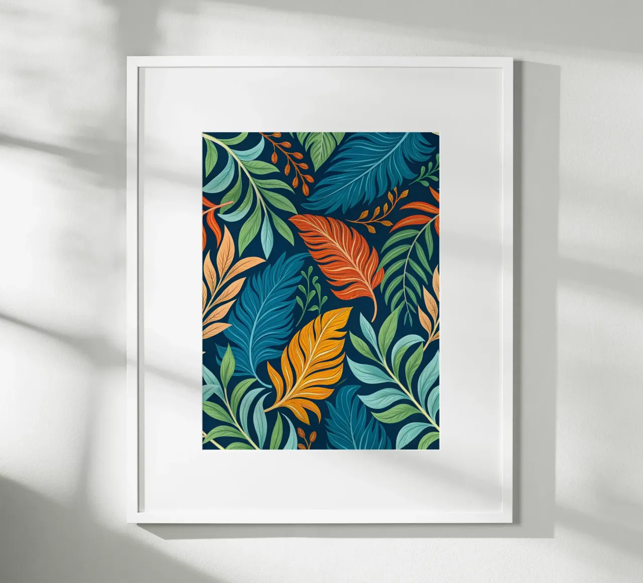 Motivo Piume e fogliame del paradiso tropicale poster con telaio in alluminio da Artistic-shop