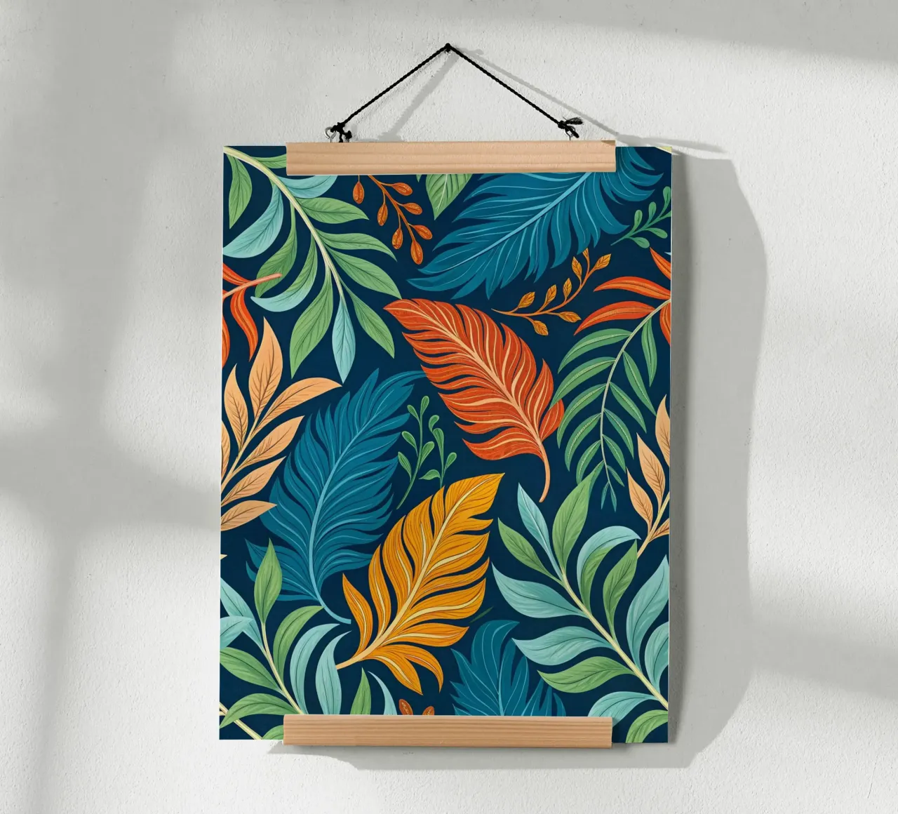 Motivo Piume e fogliame del paradiso tropicale poster con telaio in alluminio da Artistic-shop